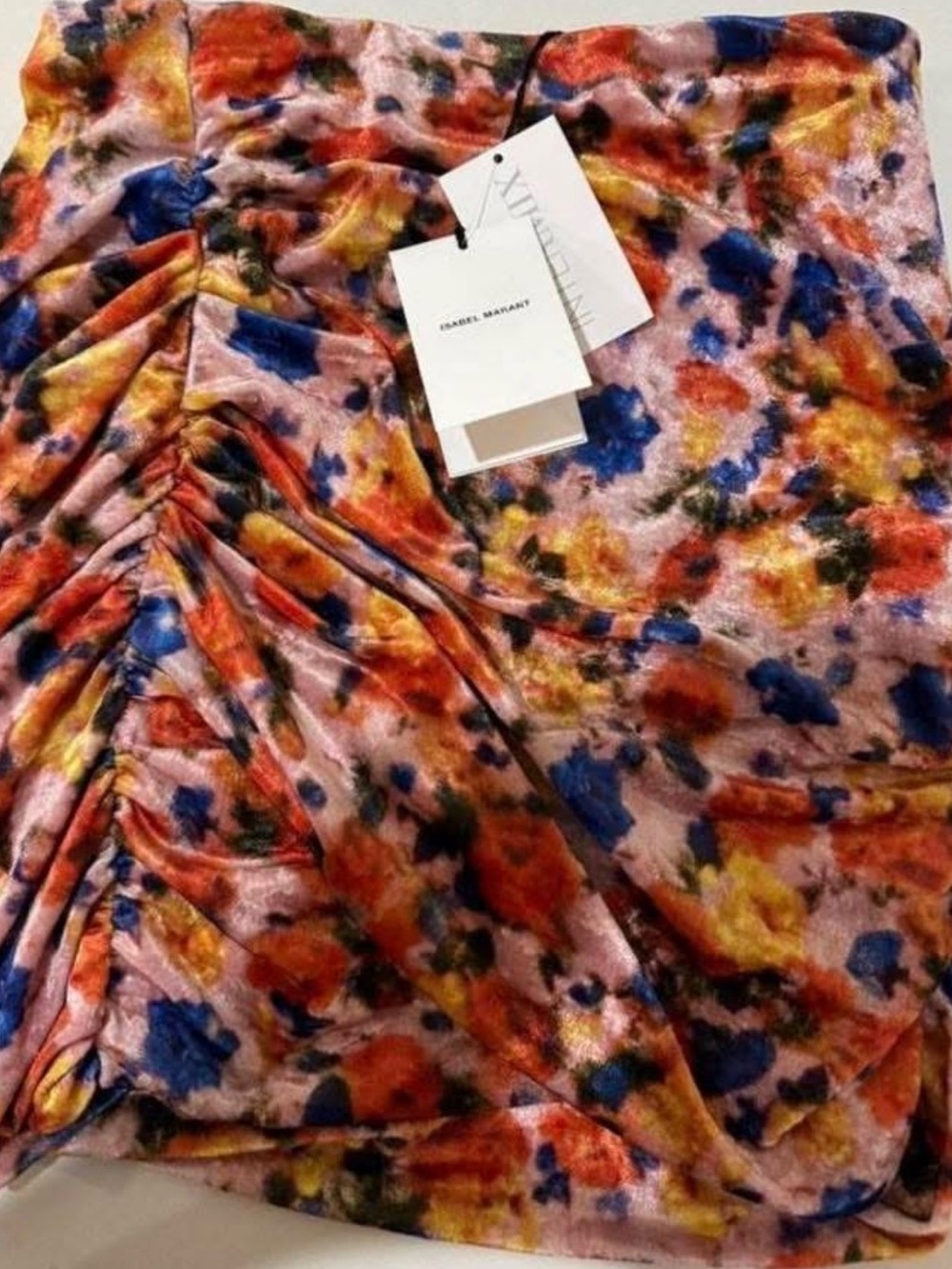 Isabel Marant Multicolor Floral Velvet Ruched Skirt - Pink, Blue, Yellow, Orange